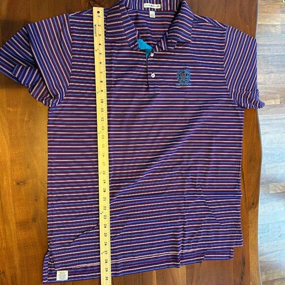 Peter Millar Country Club Golf Polo Shirt Purple Turquoise White Striped Large - Picture 6 of 7